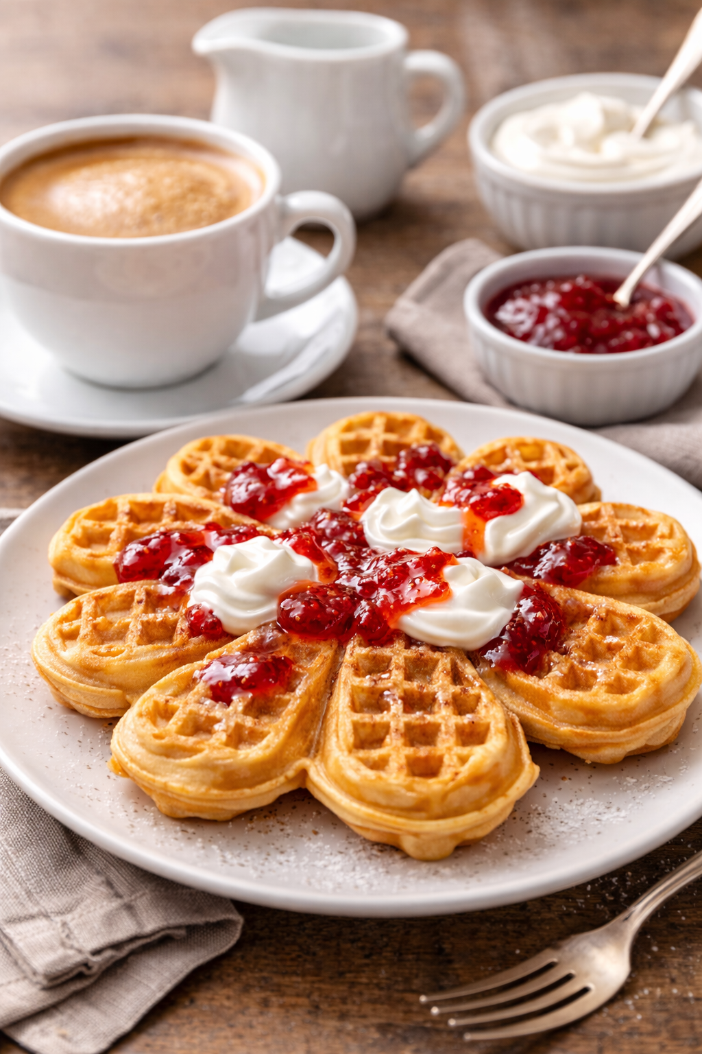 Vaffel med rømme og syltetøy